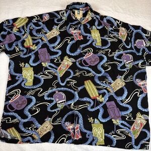 Kahala Hawaiian Islands Black Tropical Drinks AOP Shirt Men XXL Button Up